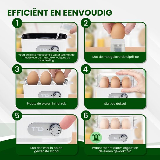 TTD® Smart Egg Boiler Electric with Timer - Convient pour 1 à 6 oeufs - à la coque, à la molle ou semi-molle - Egg timer - Egg Boiler Electric - Comprend un coquetier et un gobelet gradué