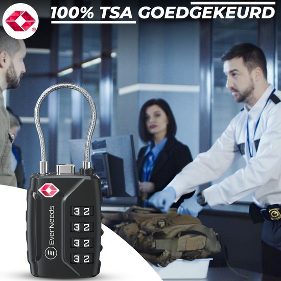 EverNeeds Serrure de valise - Serrure TSA - Cadenas à 4 chiffres - Serrure à chiffres - Noir - 2 pièces