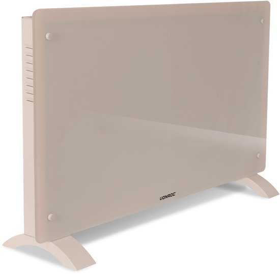 VONROC Chauffage électrique de luxe - Convecteur avec panneau en verre - 1000W/2000W- Chauffe les pièces jusqu'à 24m2 - Contrôlé par l'application (via Wifi) et manuellement - Thermostat et minuterie réglables - Beige
