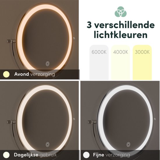 Nolt Miroir de maquillage avec éclairage LED - Miroir grossissant 1X/10X - Miroir de rasage - Lampe de chevet - 3 modes d'éclairage - Rechargeable - Argent