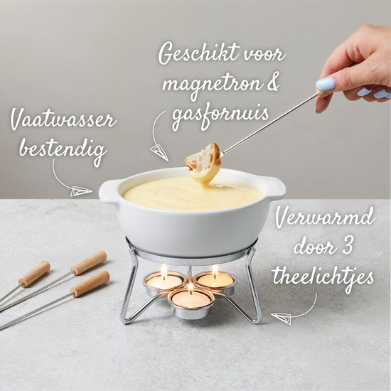 Boska Set à fondue au fromage Party - Résistant au micro-ondes - Céramique - Blanc - 750 ml