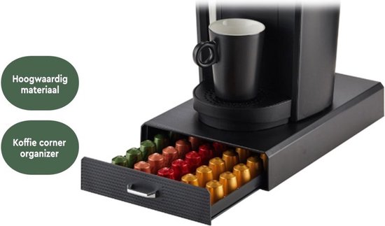 BRASQ Porte-capsules pour capsules Nespresso - Boîte de rangement avec tiroir - 50 tasses - Porte-tasses à café Noir