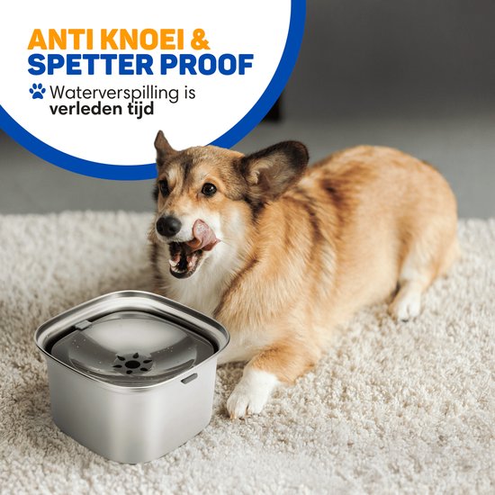 Vulpes Goods® Drinking Bowl Dog - Bol à eau pour chiens - Anti-renversement - Réduit la bave - acier inoxydable - En déplacement - 3L