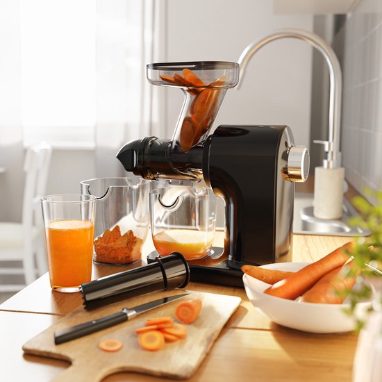 KitchenBrothers Slowjuicer - Compact - Presse-agrumes - Presse-légumes et fruits - 45 mm - 500 ml - Noir