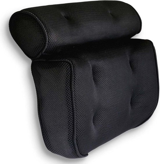 Loti Living Oreiller de bain - Oreiller de bain - Oreiller cervical de bain - Appui-tête de bain - Oreiller de bain avec ventouses - 6 ventouses - Oreiller cervical ergonomique - Antidérapant - Noir