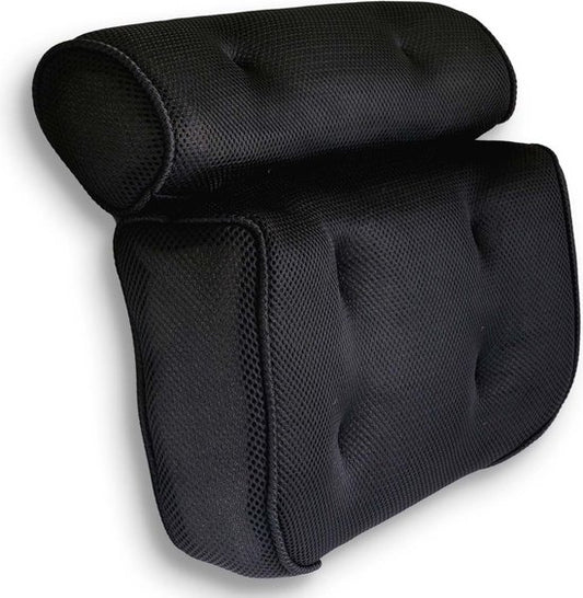 Loti Living Oreiller de bain - Oreiller de bain - Oreiller cervical de bain - Appui-tête de bain - Oreiller de bain avec ventouses - 6 ventouses - Oreiller cervical ergonomique - Antidérapant - Noir
