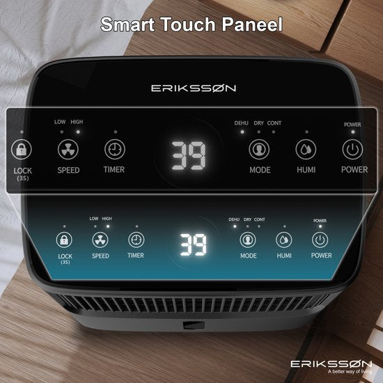 Déshumidificateur - Erikssøn - Déshumidifie jusqu'à 16 litres par jour - Fonction Séchage - Noir