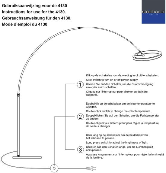 Steinhauer - lampadaire - Ringlux - noir - métal - lampe à arc - LED - 4130ZW