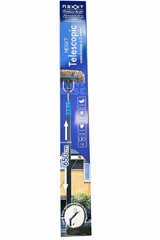 Balai télescopique Nexxt 6.5m - Grande tête de brosse - Lave-vitre télescopique - Brosse de lavage avec manche télescopique - Distributeur de savon