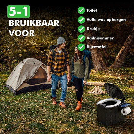 Toilette de camping Travelhawk - Seau de toilette - Portable et pliable - Comprend 12 sacs biodégradables et 10 sacs d'absorption - Idéal pour le camping, les festivals et les activités de plein air.