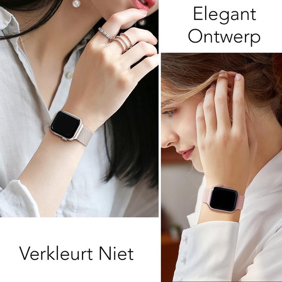 Podec Smartwatch Bracelet magnétique en acier inoxydable rose - Convient à l'Apple Watch - Bracelet adapté à l'iWatch 38 / 40 / 41 mm - Convient aux séries 1/2/3/4/5/6/7/SE