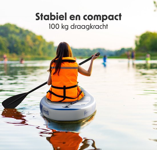 LifeGoods SUP Board All-round Compact - 100 KG Load Capacity - Inflatable - Complete SUP package - Blue