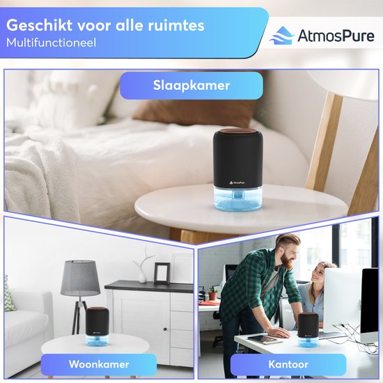 Déshumidificateur AtmosPure® AirDry Compact - Déshumidifie 500 ml par jour - Extrêmement silencieux - LED RGB - Purificateur d'air pour le salon, la chambre et la salle de bain