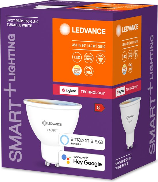 LEDVANCE Lampe à réflecteur LED - Socle : GU1- - blanc réglable - 27--...65-- K - 5 W - dépoli - SMART+ Spot GU1- blanc réglable