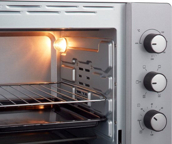 Tomado TEO4500S - Four posable - 45 Litres - 2000 Watt - Air chaud - 3 niveaux d'encastrement - Argent