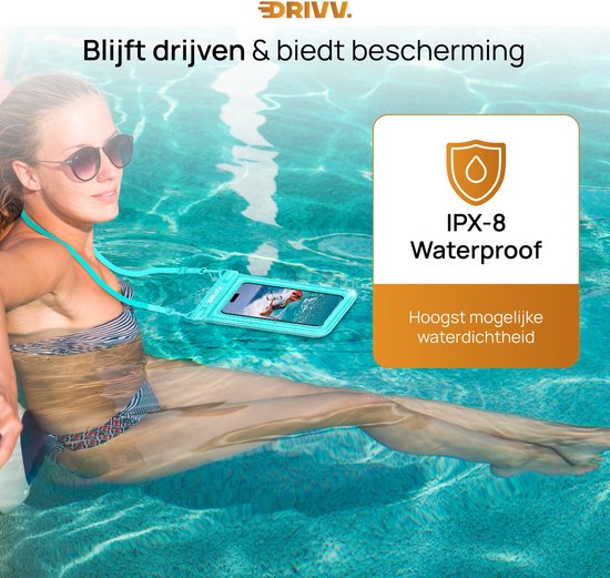 Drivv. Étui étanche de luxe pour téléphone portable - flottant - fermeture à double clip - téléphones jusqu'à 6,8 pouces - étui étanche pour téléphone portable - bleu