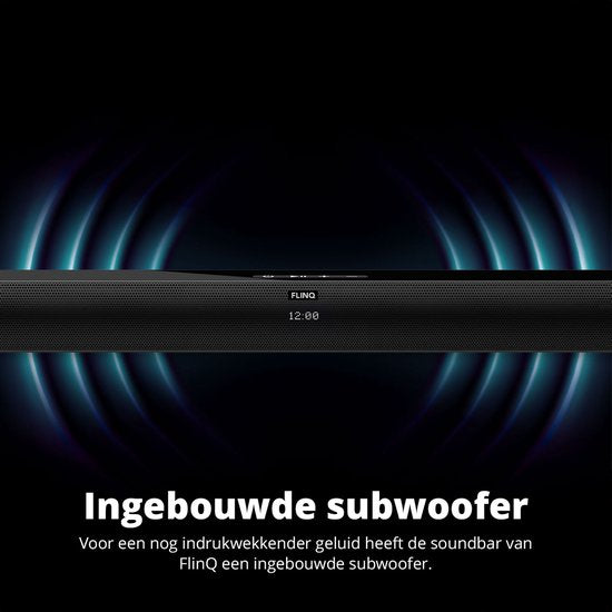 FlinQ Bluetooth Soundbar avec Subwoofer intégré - Barres de son pour TV - tout en un - Son surround 3D - Avec télécommande - Mode Film/Musique/Nouvelles - Noir