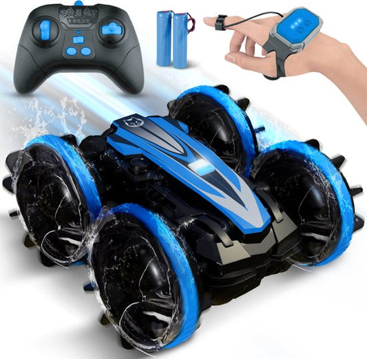 NAPI Controlled Car All-Terrain - RC Car with 2 Batteries - Waterproof - Toy Cars Boys - Outdoor Toys - Race Car/Boat Land & Water - 1.5h Fun - Radiographic - Aqua-Land Racer