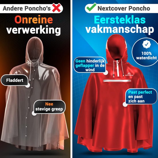 Nextcover Poncho de pluie pour femmes et hommes | Cape de pluie avec technologie AquaShield 2.0, coupe-vent et imperméable | Idéal pour le cyclisme, la randonnée et la pêche | Poncho de vélo pour adultes Unisexe | Poncho