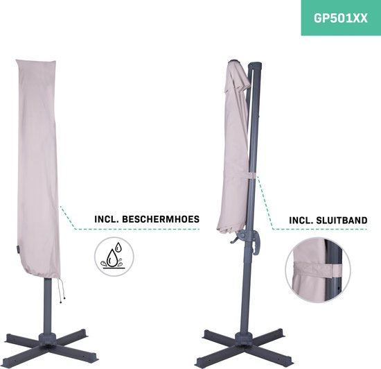 VONROC Premium Floating Parasol Bardolino Ø300cm - Base en croix et housse de protection incluses - Parasol rond - Orientable sur 360° - Inclinable - Toile résistante aux UV - Beige