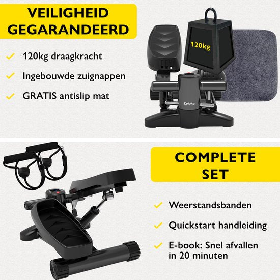 Zoluko Stepper with Display - Includes Resistance Bands, Anti-slip mat and E-Book - Stepper Fitness - Fitness Step - Mini Stepper - Step Fitness - Aerobic Step - Step - Stepper Fitness Device - Exercise Bike - Black
