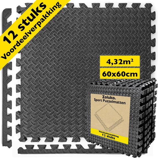 Zoluko Tapis de Puzzle - 60x60x1.2 cm - 12 pièces - 4.32m² - Tapis de Puzzle - Tapis de Puzzle - Tapis de jeu en mousse - Tapis de jeu pour bébé - Dalles en mousse - Dalles en caoutchouc - Dalles de piscine - Dalles de piscine - Dalles de sol - Tapis de g