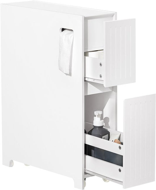 SoBuy Meuble bas, Meuble de rangement étroit sur pied, Meuble de salle de bain étroit, Meuble de toilette - Blanc, 60x20x75cm, BZR111-W