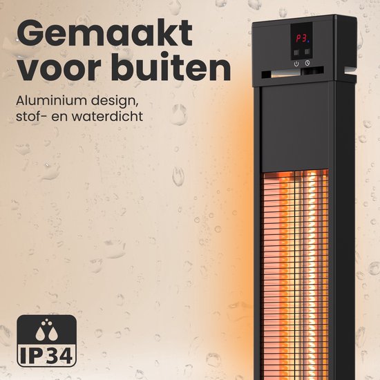 Auronic Terrace Heater - Chauffage infrarouge - Debout - 20m2 - Electrique - 2000W - Télécommande - 3 niveaux - Noir