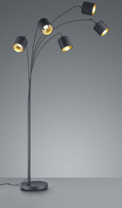 REALITY TOMMY Lampadaire - Noir - couleur or - excl.5xE14 - IP20 - H200cm