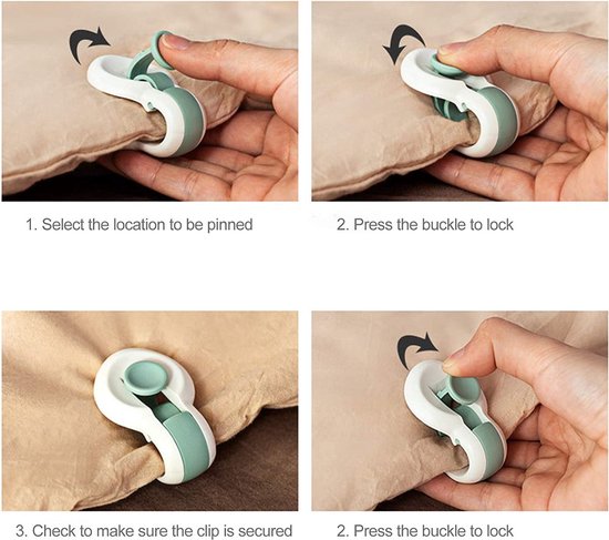 Clips de couette robustes - Clips de couette - Clips de couette - Clips de housse de couette - 6 pièces - Blanc/Vert