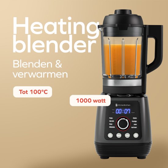 KitchenBrothers Blender - Thermoblender - 1.75L - Fonction cuisson - 700+1000W - Smoothie Maker - Ice Crusher - Noir
