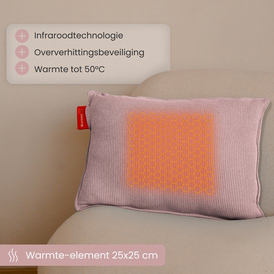 Auronic Heat Pillow - Tricoté - 45x60 - Sans fil - Rechargeable - Oreiller électrique - Infrarouge - Rose poudré
