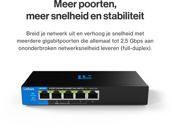Linksys LN2305P - Commutateur réseau - PoE+ non géré - 2500 Mbps - 5 ports