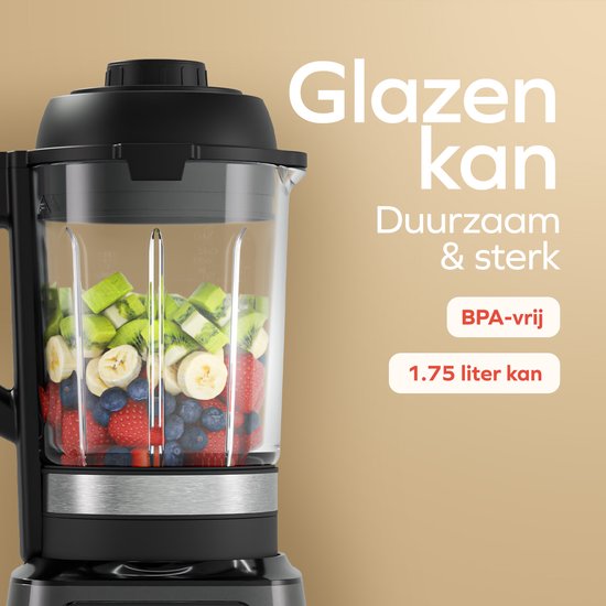 KitchenBrothers Blender - Thermoblender - 1.75L - Fonction cuisson - 700+1000W - Smoothie Maker - Ice Crusher - Noir