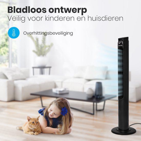 Auronic Tower Fan - Ventilateur sur pied avec télécommande - Ventilateur de sol - Minuteur - Ventilateur de colonne - Ventilateur - 55W - 45dB - 118cm - Noir