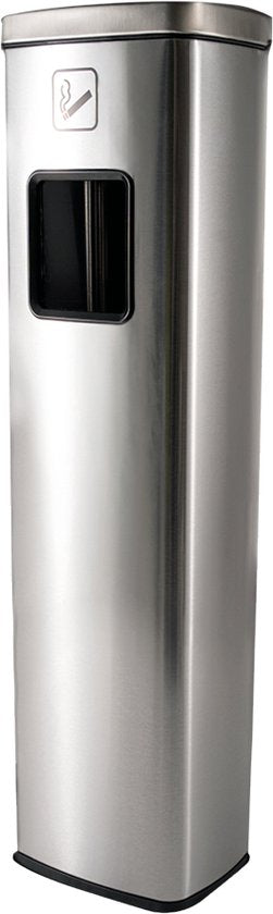 BRASQ Cendrier sur pied en acier inoxydable - Cendrier d'extérieur avec poubelle de 20 litres - Poteau fumeur - Poubelle avec cendrier