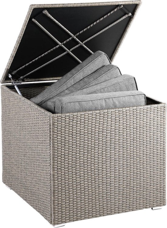 Boîte à coussins en polyrotin, Casaria, 318 L avec couvercle, 75x75x70cm, Geige