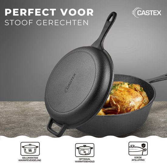 Castex Duocraft Cast Iron Pan - Casserole Induction - Casseroles - Stew Pan - Bread Pan Cast Iron - Simmer Pan