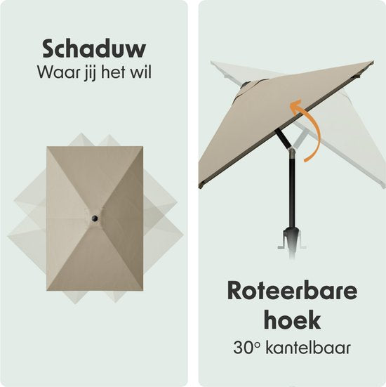 LifeGoods Parasol - Jardin - 210x140cm - 30° inclinable - Imperméable - UPF50+ - Taupe