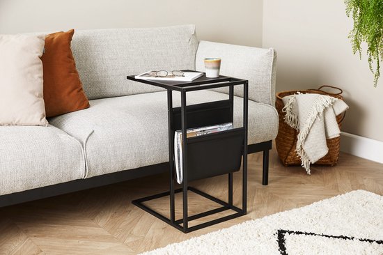 Lifa Living Porte-revues Manhattan Noir- Bois, Cuir Pu - Noir- 35x45x63 (LxLxH)