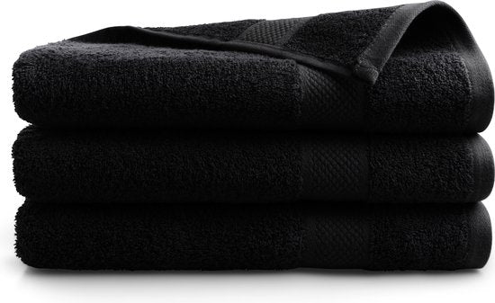 Serviettes DoubleDry 70 x 140 cm - lot de 3 - Qualité hôtelière 500 g/m2 - Douces et absorbantes - OEKO-TEX Made in Green & BSCI Certified - noir corbeau