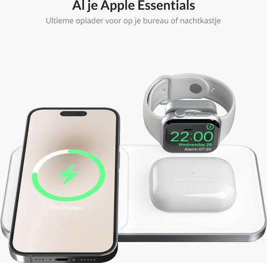 Favolt Site:3 Magsafe 3 in 1 Wireless Charger (MFi/QI) Magnetic Charging Station for iPhone Apple Watch AirPods Silver