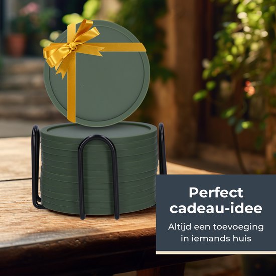 Castagnola Sous-verres en silicone - Sous-verres pour verres - Sous-verres design avec support - Set de sous-verres - Antidérapant - Lot de 12 - Vert
