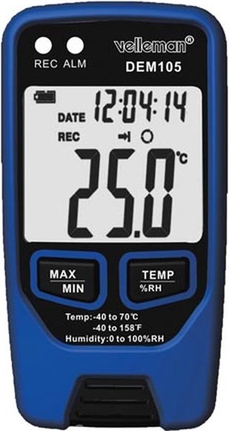Enregistreur de données Velleman, mesure la température et l'humidité, USB, écran LCD, alarme sonore, longue durée de vie des piles