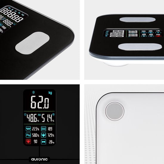 Pèse-personne Auronic - Analyse corporelle et pourcentage de graisse - Numérique - 15 mesures - Noir