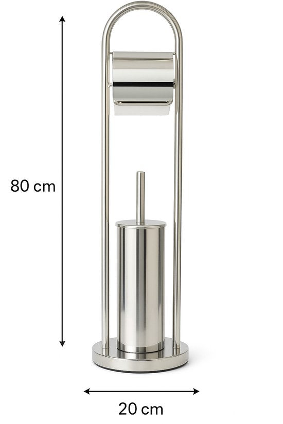 Ceruzo Toiletbutler Freestanding - Stainless steel - Shiny-80 cm - WCRoll Holder + Brush - Luxury Bathroom Accessory