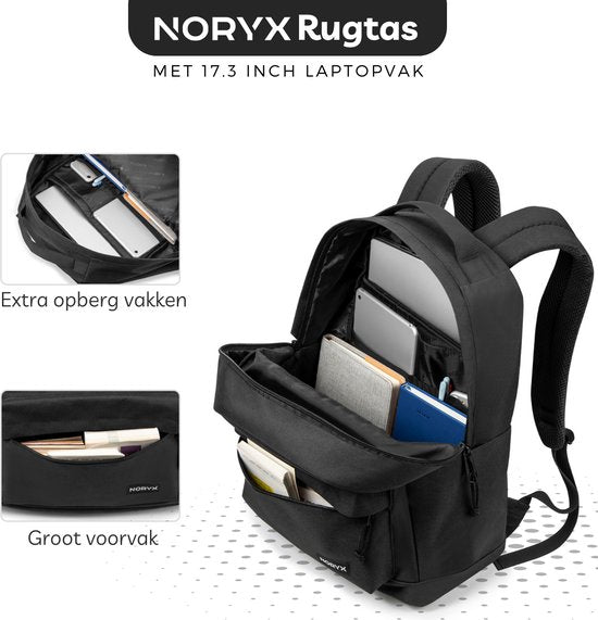Noryx Origin Backpack 27L - 15.6 inch - Sac à dos pour ordinateur portable - Sac d'école - Homme et femme - Splashproof - Noir