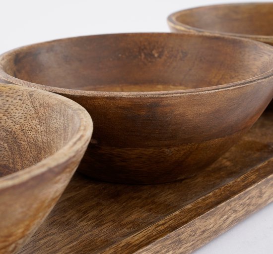 Mica Decorations Bol et plateau Tomar - 200 ml - Bois de manguier 100% FSC - Marron foncé