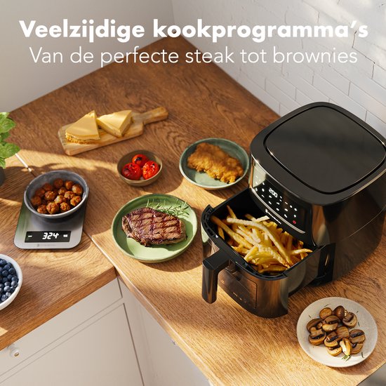 KitchenBrothers Airfryer XL - 6L - 1600W - Friteuse à air chaud - 50ºC à 200ºC - 10 programmes de cuisson - Noir