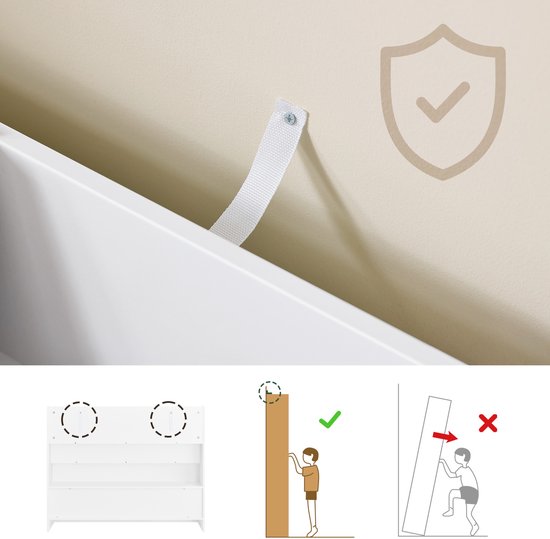 SoBuy Montessori KMB118-W Bibliothèque pour enfants, étagère pour enfants avec 3 compartiments de rangement et rangement pour jouets, chambre d'enfant, étagère pour livres et rangement pour jouets, blanc, 100 x 80 x 30 cm